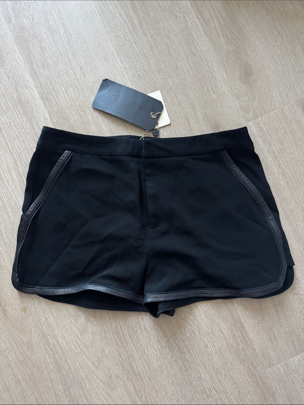 Rag & Bone Black Women's Shorts with Leather Trim